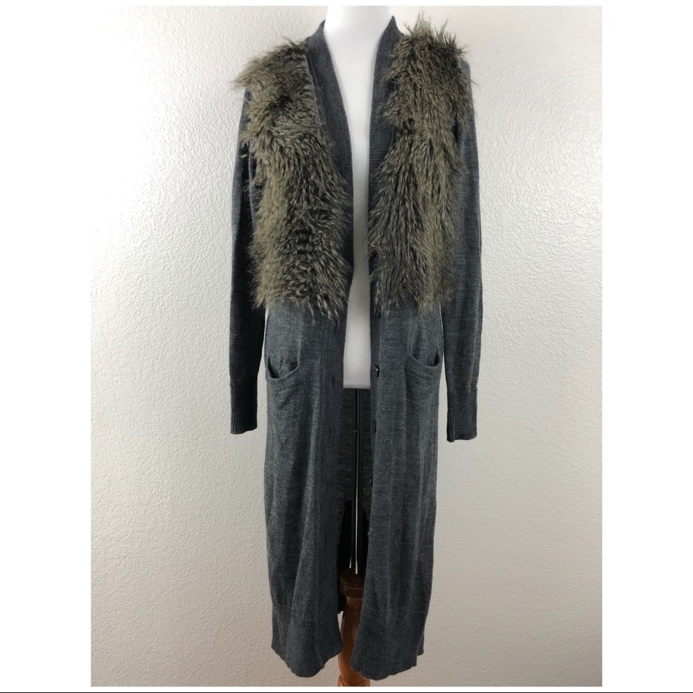 Ann Taylor Wool Faux Fur Long Cardigan size Medium
